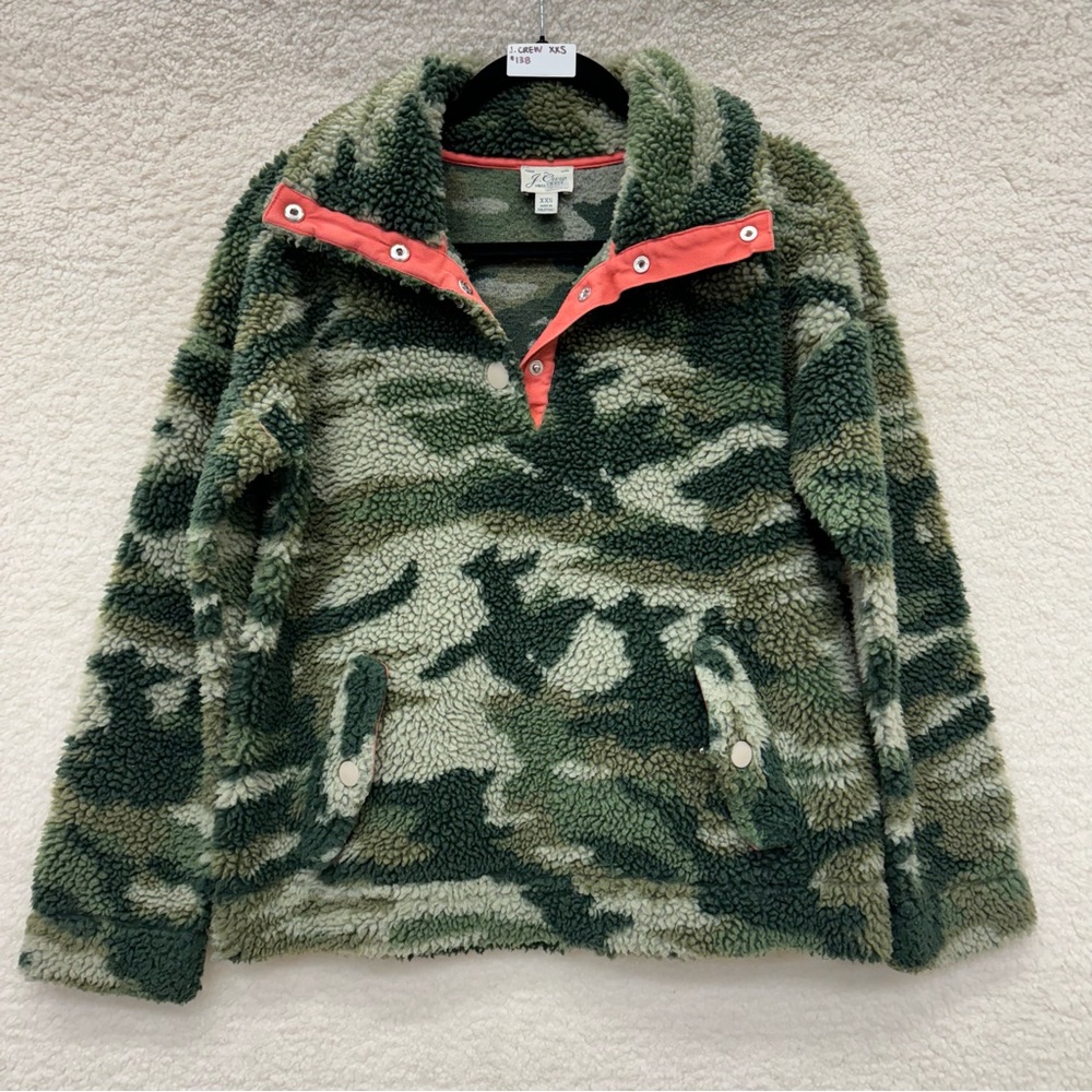 J. CREW Oversized Camo Sherpa Pullover Jacket Fits Like A Small XXS $138 msrp